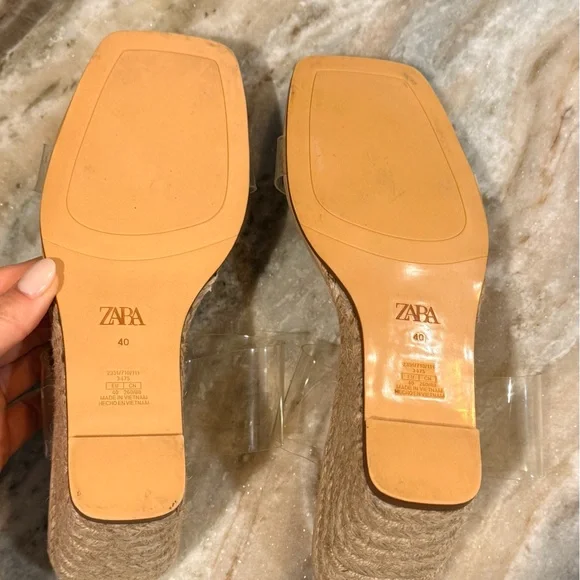 Women’s ZARA Vinyl transparent clear double strap espadrille wedge sandals-Sz 40 - Picture 6 of 7